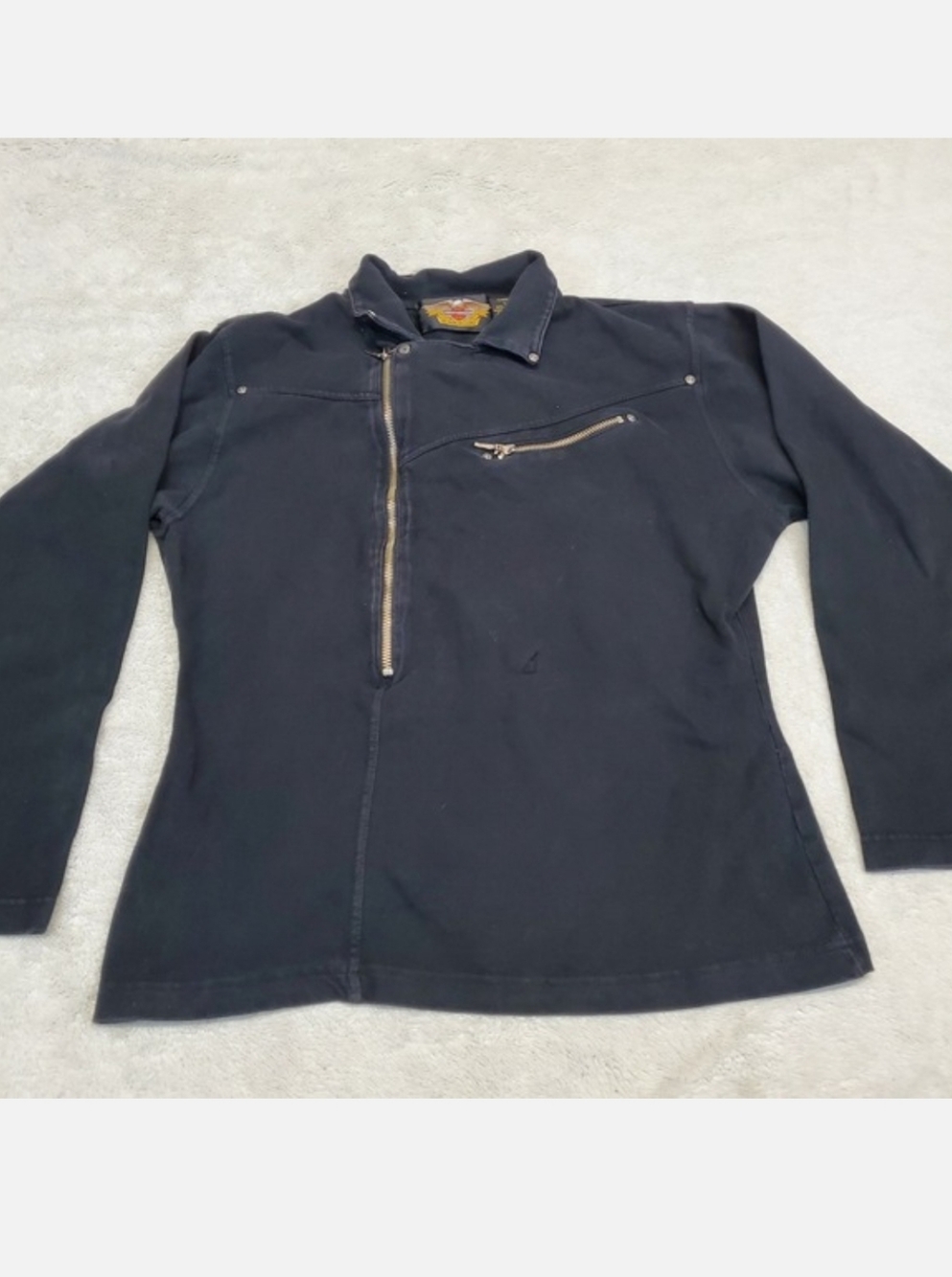 Harley Davidson Black Assymetrical Zipper Long Sleeve Top Women Large Biker Moto